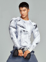 OMG Tide brand running print long sleeve fitness suit mens tight elastic gym training suit quick clothes sports T-shirt
