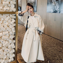 Liplayful Cuffs Plaid Splicing Windcoat Jacket Woman Spring Autumn Long style Inn Wind Han version Relaxed Temperament Great Clothing Tide