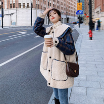 Small sub-double doll collar lamb wool jacket female winter medium long with kneecap thickened cotton coat Korean version student tide