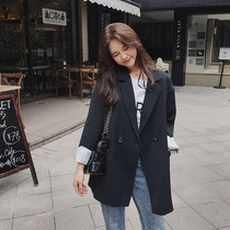 Net red small sub black suit jacket woman short spring autumn Inn Han version loose casual chic west suit blouse