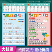 First grade Chinese character table literacy table upper and lower volume young connection 99 multiplication formula with pinyin wall sticker chart