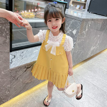 Hong Kong Girls Dress 2021 Summer Korean Edition Childrens Short Sleeve dress Little girl Bow princess dress