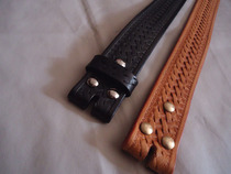 皮带条 进口植鞣革 手工雕刻编织纹皮带条 黑色 原色 (定制)