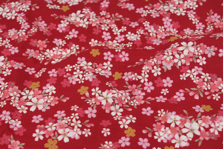 进口和风樱花印花布料 纯棉布料手工diy 拼布服装连衣裙面料