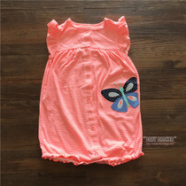 Baby Short Sleeve Climbing Summer Pure Cotton Sweater Girl Bag Bag Fluorescent Strip Hardcoat 1 year old