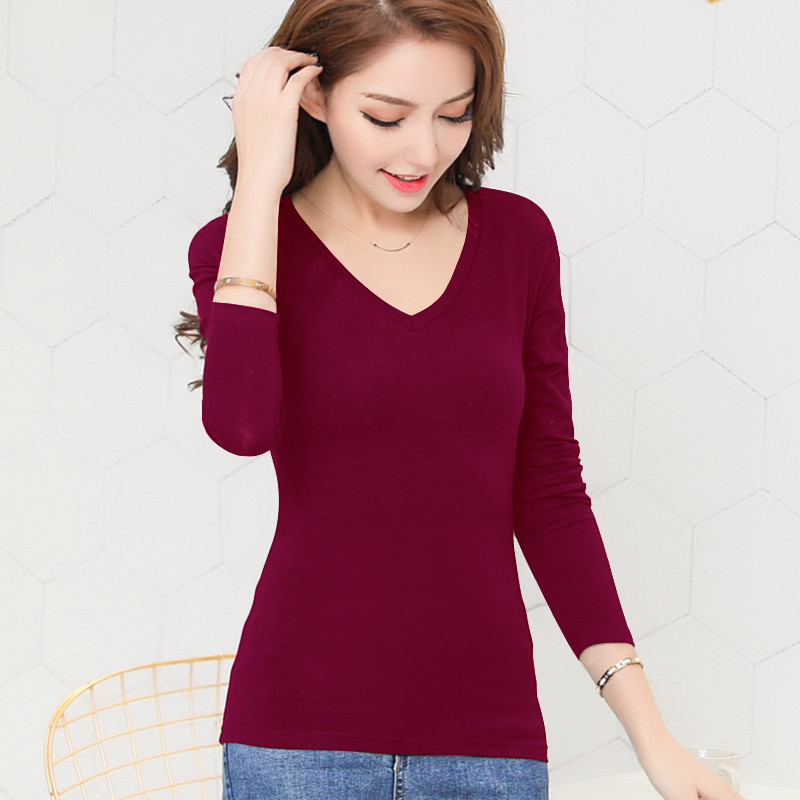 images 12:Early autumn pure cotton-white t-shirt female long-sleeved bottom shirt 2022 new black round collar tightly built low-collar autumn clothes images 12:Early autumn pure cotton-white t-shirt female long-sleeved bottom shirt 2022 new black round collar tightly built low-collar autumn clothes
