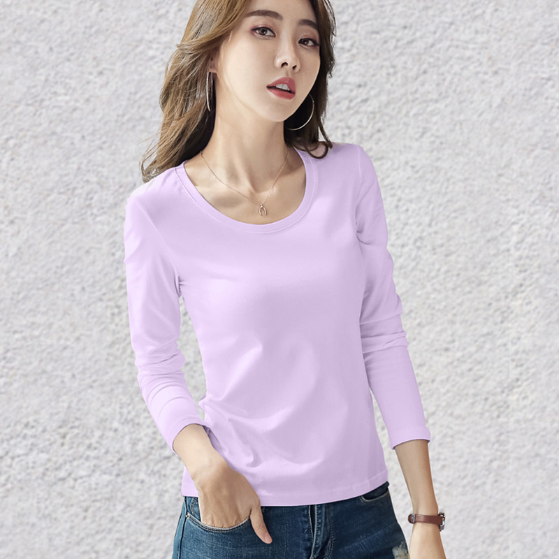 images 5:Early autumn pure cotton-white t-shirt female long-sleeved bottom shirt 2022 new black round collar tightly built low-collar autumn clothes images 5:Early autumn pure cotton-white t-shirt female long-sleeved bottom shirt 2022 new black round collar tightly built low-collar autumn clothes