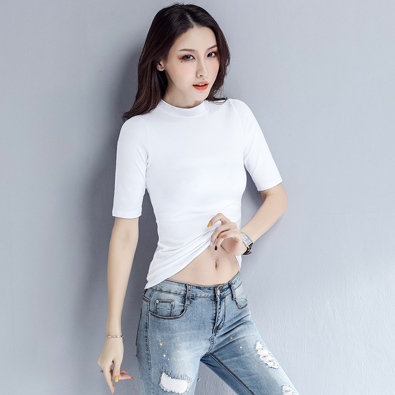 images 0:Early autumn new short-sleeved t-shirt girl 2022 Korean version half-high-collar body tender pure cotton T hundred top-hit bottom shirt images 0:Early autumn new short-sleeved t-shirt girl 2022 Korean version half-high-collar body tender pure cotton T hundred top-hit bottom shirt