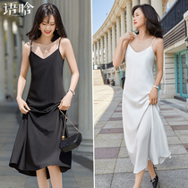 Black chiffon suspender dress womens 2022 summer thin temperament sleeveless long skirt suit with bottoming skirt