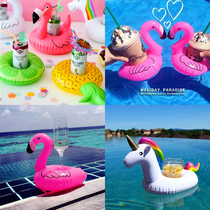 Inflatable flamingo pineapple unicorn floating cup holding drink cup sitting in the phone seat pool playing water toy