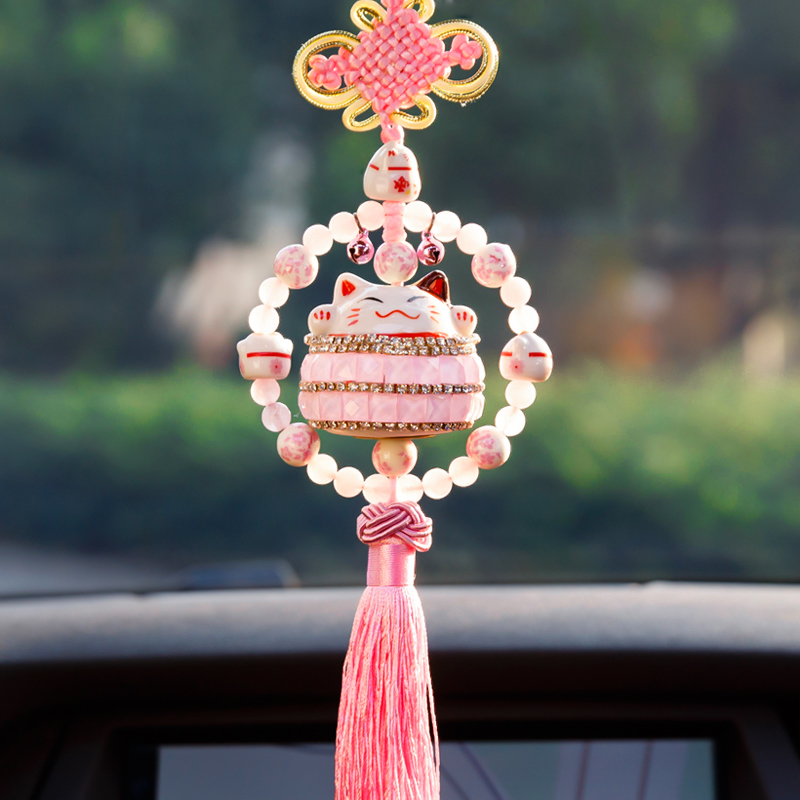 招财猫汽车挂件水晶车内饰品可爱车饰轿车上吊坠小车载后视镜挂饰