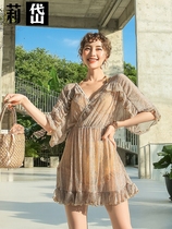 Lidai Korean split swimsuit female 2021 new super fairy three-piece small fragrance sexy small chest gathered swimsuit