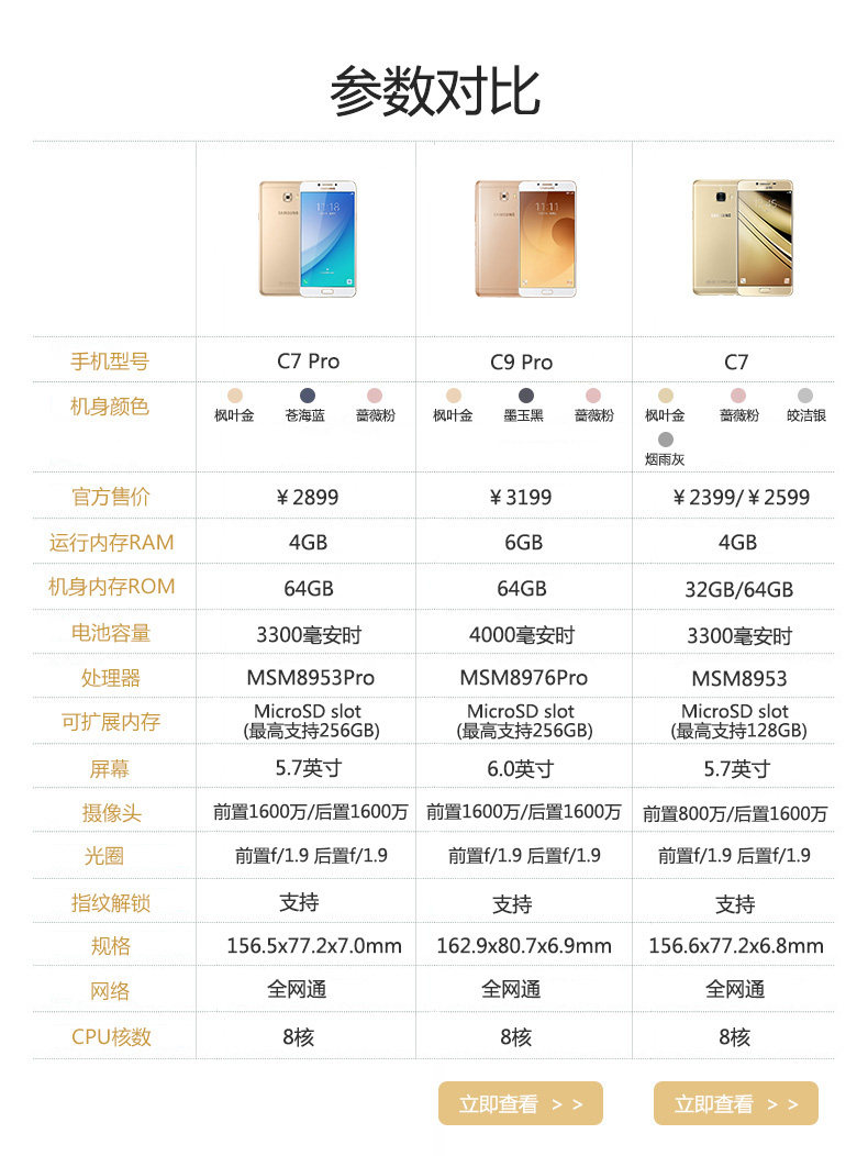 samsung/三星 galaxy c7 pro sm-c7010 前后1600万 4 64g超薄手机