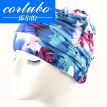 Fashion Print Comfortable Pleated Swimming Cap Large Non-Slip Long Hair Ears Swimming Cap Women Comfortable Waterproof