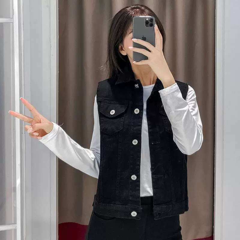 Áo khoác denim phụ nữ mùa xuân và mùa thu năm 2021 mới crop top thời trang phụ nữ áo khoác ghi lê vest mùa thu đông áo khoác mùa thu - Áo vest