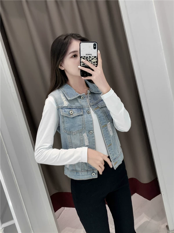 Áo khoác denim của phụ nữ mùa hè mặc rộng Hàn Quốc áo ghi lê ngắn không tay áo vest xu hướng mùa xuân và mùa thu áo khoác của phụ nữ - Áo vest