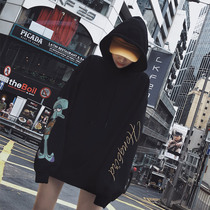Tide brand bf lazy wind in the long hooded black sweater 2019 new female Korean version loose spring and autumn thin section ins