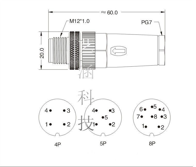 m12航空插头插座2 3 4芯5芯8芯12针/孔公头/母头传感器连接器防水
