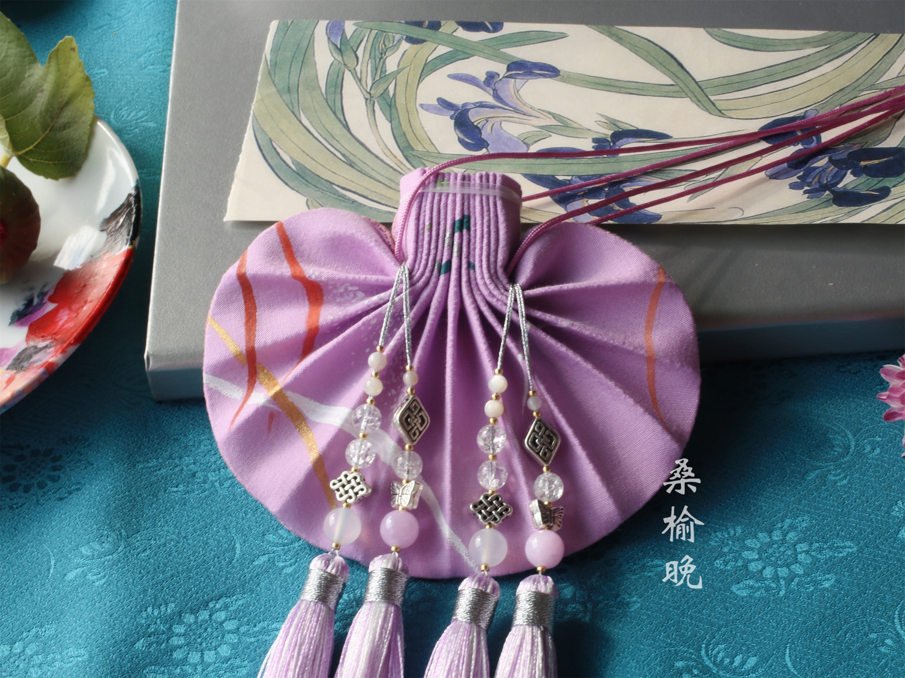 [桑榆晚·虹]十三褶正绢手绘古法腰圆荷包古风手作汉服流苏手工