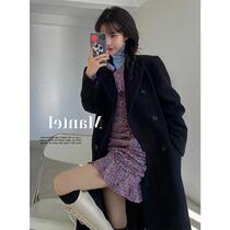 Black fur coat woman mid length 2021 autumn winter new high sense shoulders thicken shoulder thickened suits Son Coat