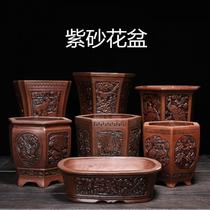 Square bonsai basin Oval antique small bluegrass personality high barrel living room package bottom six square basin Fu Lu basin seed flowers
