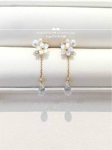 Japan Direct Mail SamanthaTiara10K Gold Freshwater Pearl White Shells Diamond Earrings Earrings