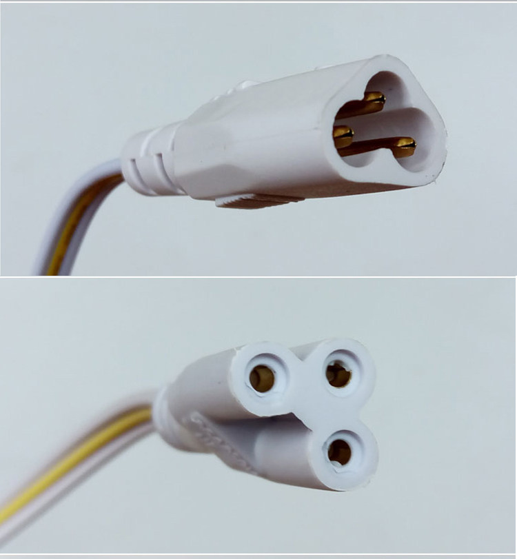 led灯管插头接头t5/t8三线转角线三孔对接头支架公母无影接头
