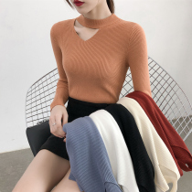 Spring and autumn new hollow semi-high collar sweater