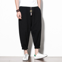 men's wide leg tapered loose Japanese harajuku style cotton and linen ankle harem pants