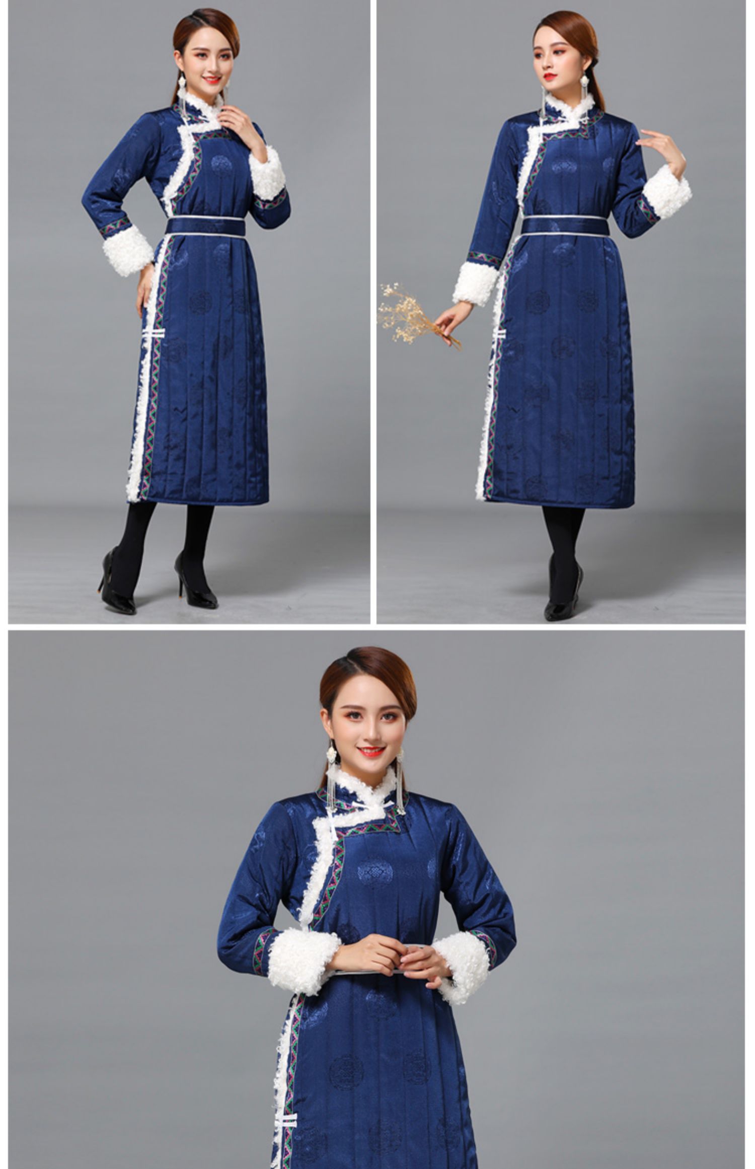 秋冬蒙古服装女羽绒棉衣羊羔毛蒙古袍日常生活装蒙古元素保暖棉袄