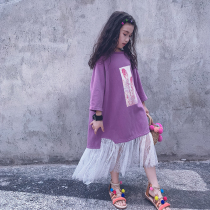 Aunt Leng customized girls summer lace stitching dress casual forest one-piece OP long skirt parent-child