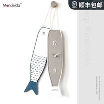 mandelda Japanese style simple wood Fish Clock Clock Clock living room personality creative art modern simple hanging wall