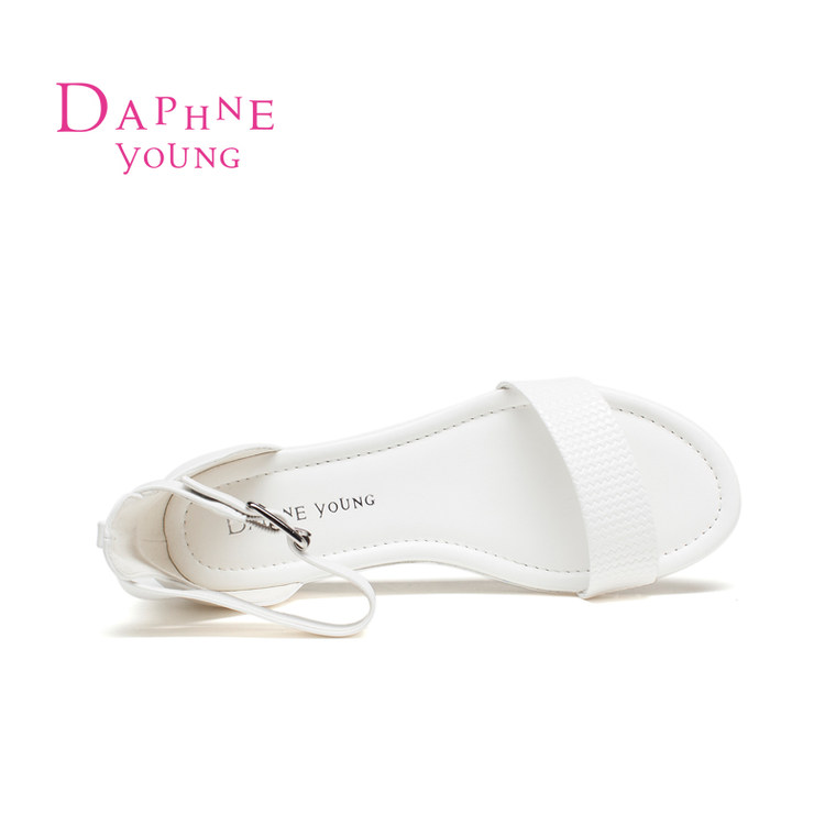 Daphne/达芙妮2015夏季女鞋 韩版时尚坡跟纯色露趾包跟一字扣凉鞋