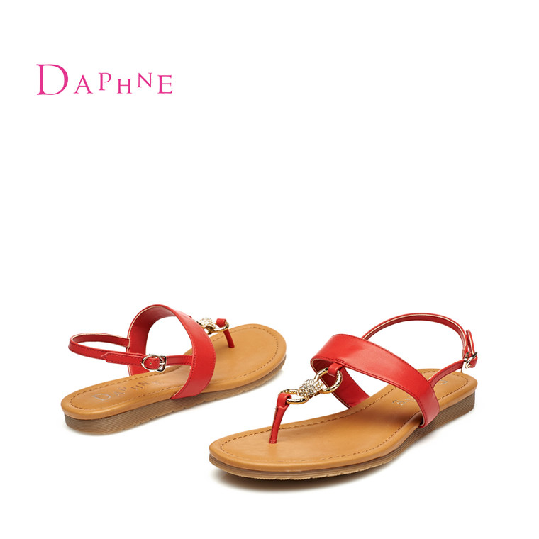 Daphne/达芙妮2015夏季专柜正品 潮流学院风夹趾坡跟一字扣女凉鞋