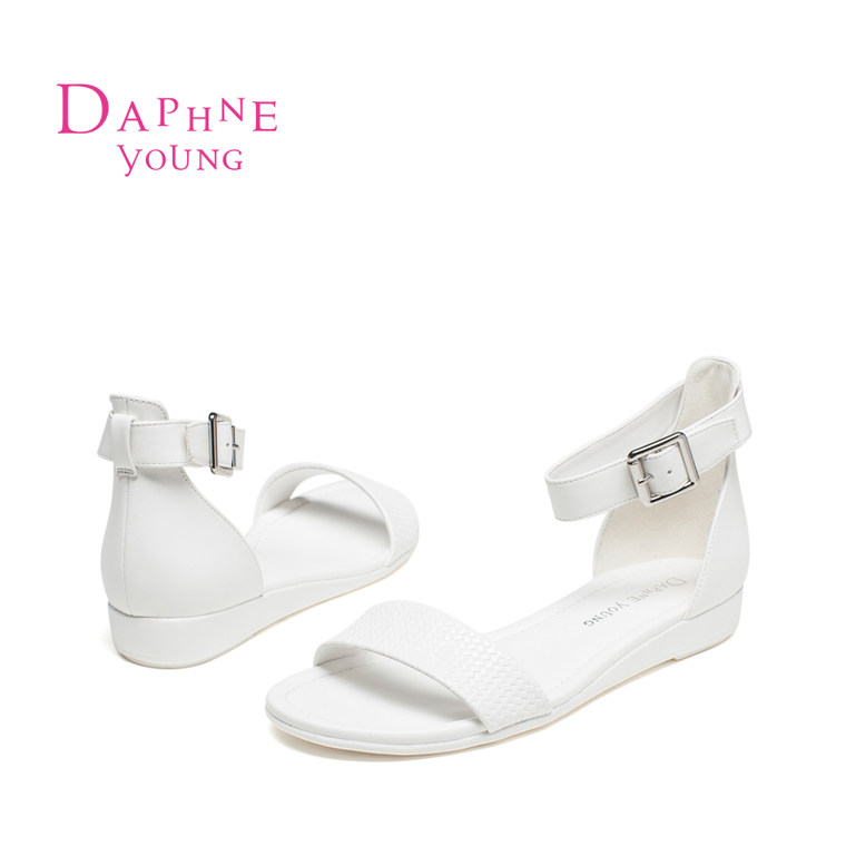 Daphne/达芙妮2015夏季女鞋 韩版时尚坡跟纯色露趾包跟一字扣凉鞋