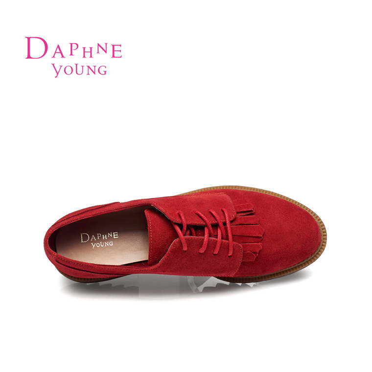 Daphne/达芙妮2015秋季女单鞋 英伦学院风圆头流苏绑带低跟深口鞋