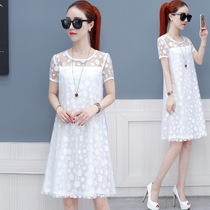 Summer new mesh see-through sexy fashion dress Chiffon polka dot short sleeve CD large size ladyboy cross-dressing womens clothing