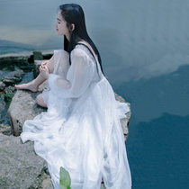 2021 new vintage white dress fairy long pendulum Super fairy CD large size false mother cross dress chiffon dress