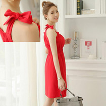Summer new Korean version of the bow sundress fashion slim slim large size CD ladyboy cross dress