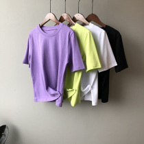 Nine buckle fat mm2020 summer new chic niche design sense round neck thin wild short-sleeved T-shirt 085