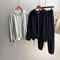 Nine buckle large size womens clothing autumn new casual two-piece loose lazy BF wind hooded sweatshirt sweatpants tide 086