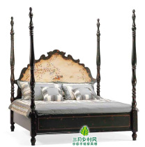 March Country Wind Inn style Inron solid wood American antique hand-painted furniture painted high column bed fields to make old retro