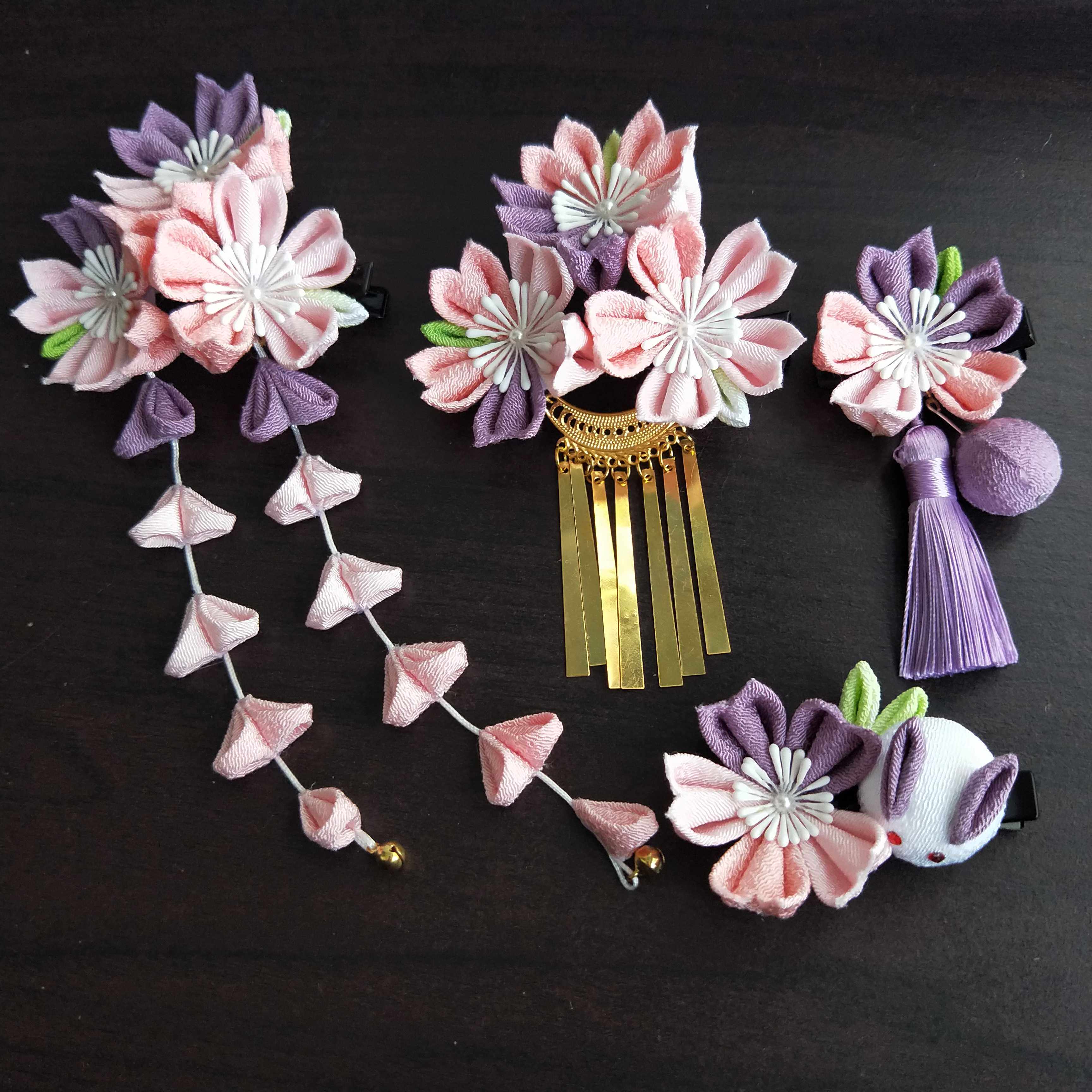 diy日式lolita日系日本古风和服汉服发饰头饰樱花流苏发夹多色选