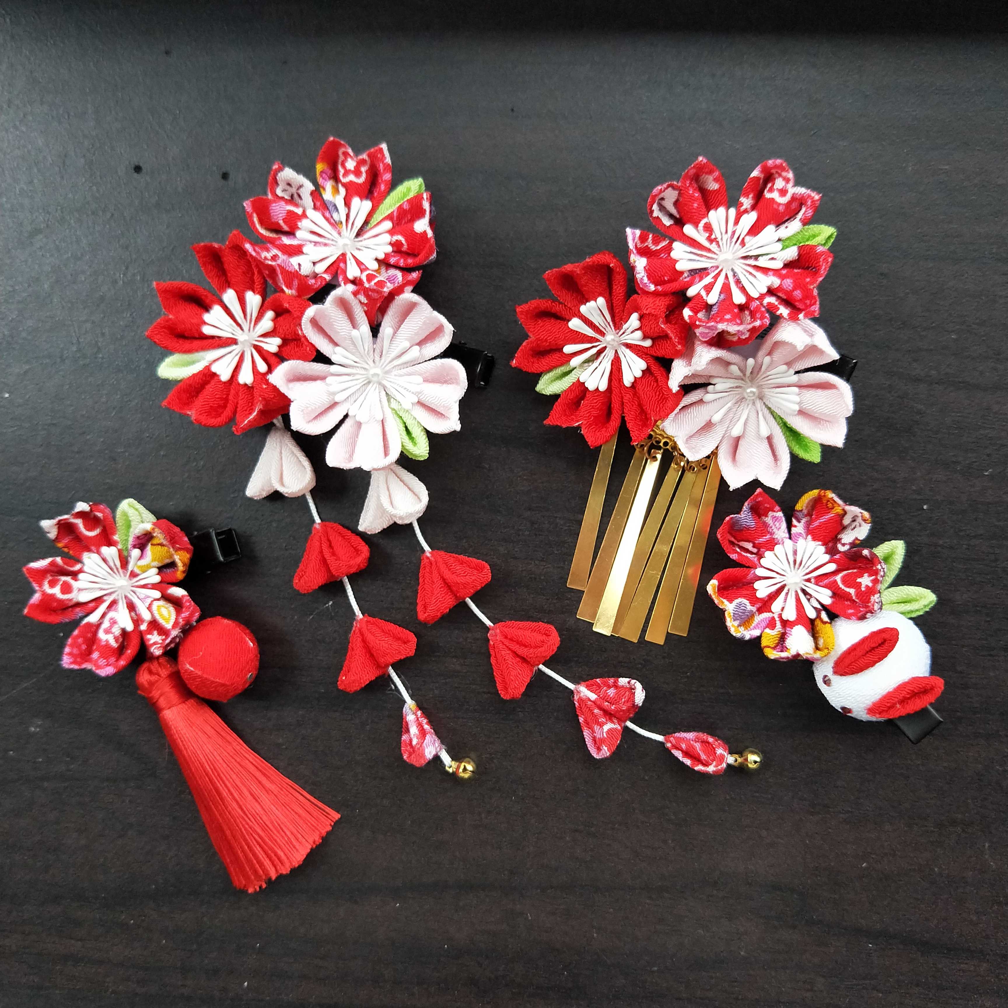 diy日式lolita日系日本古风和服汉服发饰头饰樱花流苏发夹多色选