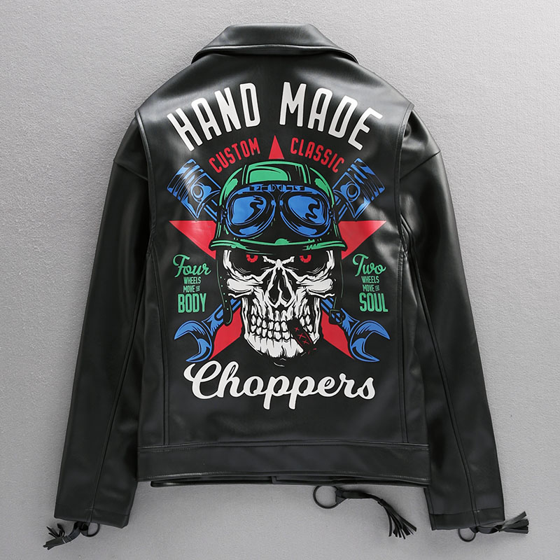 Boomer Skulls Skull Head Printed Leather Clothing Male Coat Superior Design Sensico Looser Loose Locomotive Clothing PU Leather Jacket Jacket