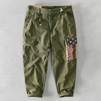 Amei Kazi American trendy printed overalls mens tide army green casual pants loose straight pants