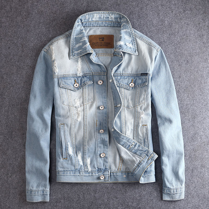 Tide Card Light Color Denim Jacket Male Korean version Trend 100 Lap Denim Jacket Clothing Casual Workout Jacket Man