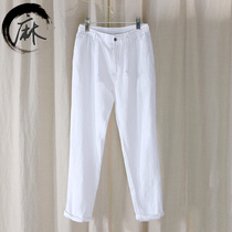 Summer thin Breathable linen pants mens casual drawstring Japanese white loose straight Beach cotton linen long pants