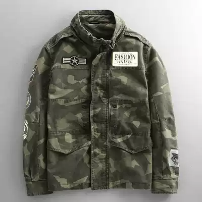 Original tooling 3m printed camouflage jacket men's standing collar couples Tide brand loose badge Hong Kong wind multi-pocket jacket men