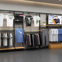Business men and women clothing store hanger display stand elevated male shelves dedicated to wall shopping malls